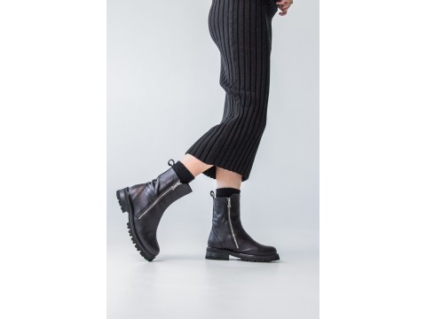 Женские ботинки из натуральной черной кожи\  и молнией, Б-2448-01