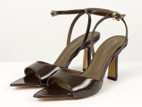 Босоніжки з ремінцями з натуральної шкіри наплак у кольорі "гіркий шоколад" Gino Figini, фото 5