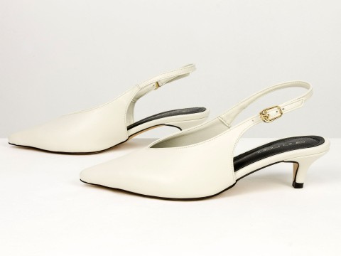 Елегантні молочні туфлі-слінгбеки на зручних підборах Gino Figini, фото 8