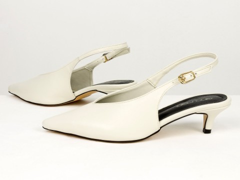 Елегантні молочні туфлі-слінгбеки на зручних підборах Gino Figini, фото 9