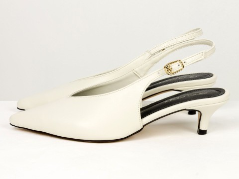 Элегантные молочные туфли-слингбеки на удобном каблуке Gino Figini