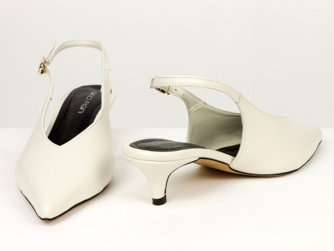 Елегантні молочні туфлі-слінгбеки на зручних підборах Gino Figini, фото 7