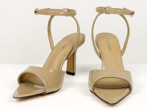 Босоніжки з ремінцями з лакованої шкіри кольору капучино Gino Figini, фото 6