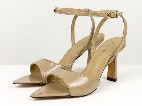 Босоніжки з ремінцями з лакованої шкіри кольору капучино Gino Figini, фото 3