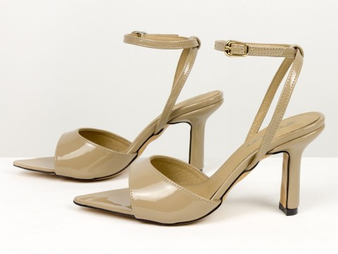 Босоніжки з ремінцями з лакованої шкіри кольору капучино Gino Figini, фото 8