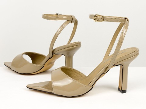 Босоніжки з ремінцями з лакованої шкіри кольору капучино Gino Figini, фото 9