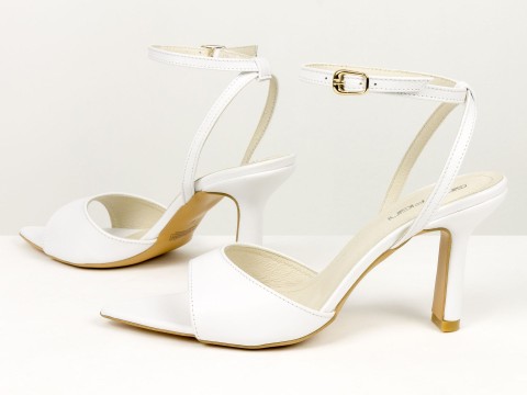 Босоніжки з ремінцями з натуральної шкіри білого кольору Gino Figini, фото 9