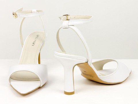 Босоніжки з ремінцями з натуральної шкіри білого кольору Gino Figini, фото 12