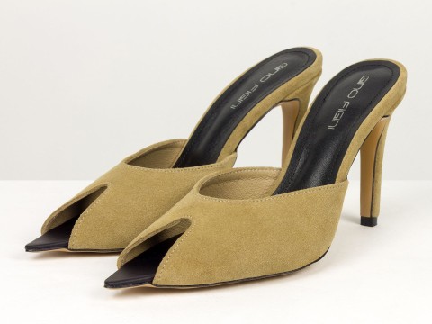 Мюлі жіночі замшеві бежевого кольору Gino Figini, фото 3