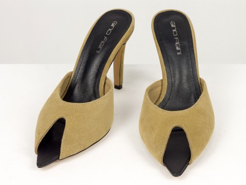 Мюлі жіночі замшеві бежевого кольору Gino Figini, фото 2