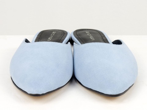 Жіночі мюлі на низькому ходу з натуральної замші блакитного кольору Gino Figini, фото 4