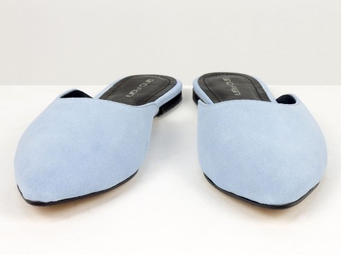 Жіночі мюлі на низькому ходу з натуральної замші блакитного кольору Gino Figini, фото 5