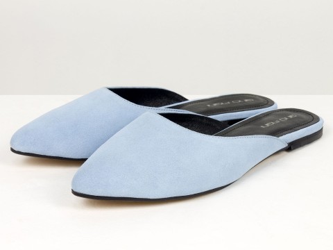 Жіночі мюлі на низькому ходу з натуральної замші блакитного кольору Gino Figini, фото 2