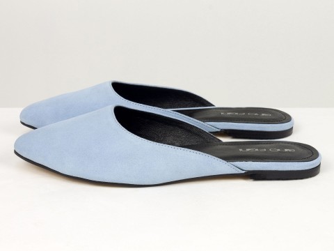 Женские мюли на низком ходу голубого цвета из замши Gino Figini