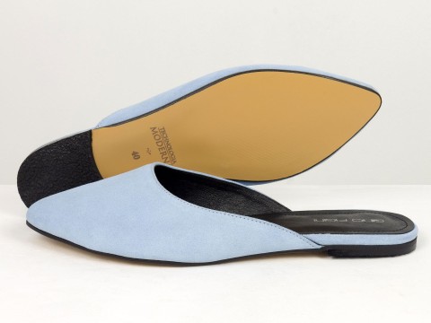Жіночі мюлі на низькому ходу з натуральної замші блакитного кольору Gino Figini, фото 3