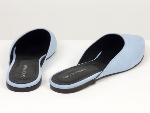 Жіночі мюлі на низькому ходу з натуральної замші блакитного кольору Gino Figini, фото 10