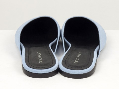 Жіночі мюлі на низькому ходу з натуральної замші блакитного кольору Gino Figini, фото 11