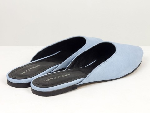 Жіночі мюлі на низькому ходу з натуральної замші блакитного кольору Gino Figini, фото 9