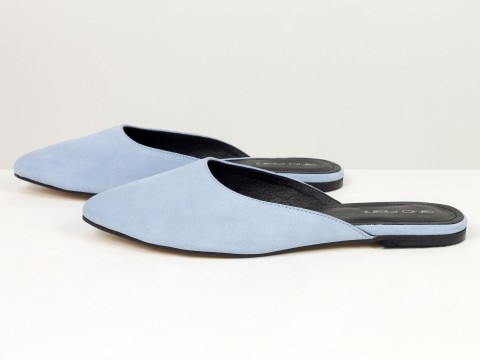 Жіночі мюлі на низькому ходу з натуральної замші блакитного кольору Gino Figini, фото 7