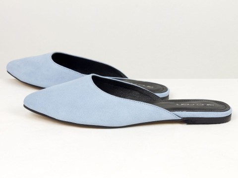 Жіночі мюлі на низькому ходу з натуральної замші блакитного кольору Gino Figini, фото 8