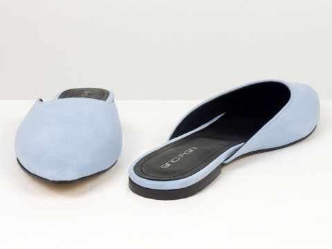 Жіночі мюлі на низькому ходу з натуральної замші блакитного кольору Gino Figini, фото 6