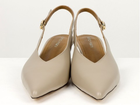 Елегантні бежеві туфлі-слінгбеки на зручних підборах Gino Figini, фото 2