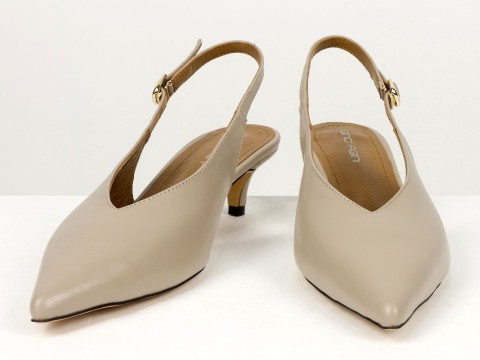 Елегантні бежеві туфлі-слінгбеки на зручних підборах Gino Figini, фото 3