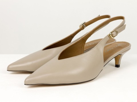 Елегантні бежеві туфлі-слінгбеки на зручних підборах Gino Figini, фото 4