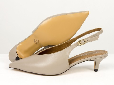 Елегантні бежеві туфлі-слінгбеки на зручних підборах Gino Figini, фото 6