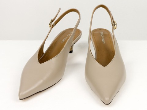 Елегантні бежеві туфлі-слінгбеки на зручних підборах Gino Figini, фото 11
