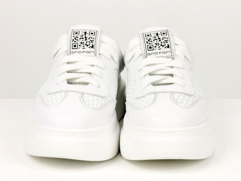 Кеди жіночі білі шкіряні з плетеною текстурою з відкритою п'ятою Gino Figini, фото 2