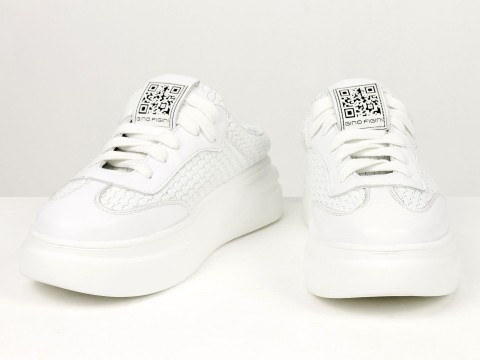 Кеди жіночі білі шкіряні з плетеною текстурою з відкритою п'ятою Gino Figini, фото 3