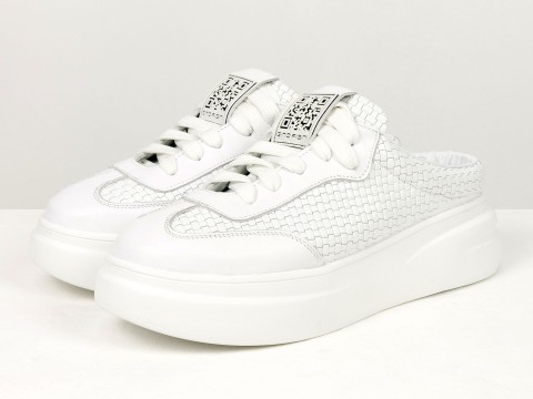 Кеди жіночі білі шкіряні з плетеною текстурою з відкритою п'ятою Gino Figini, фото 4