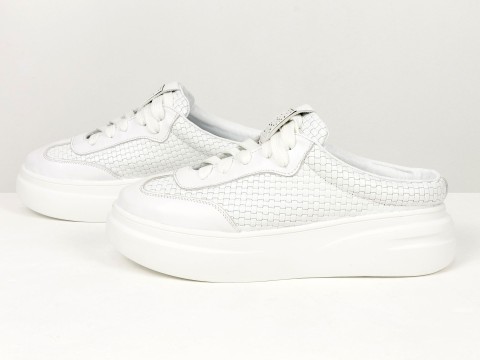 Кеди жіночі білі шкіряні з плетеною текстурою з відкритою п'ятою Gino Figini, фото 5