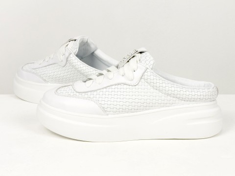 Кеди жіночі білі шкіряні з плетеною текстурою з відкритою п'ятою Gino Figini, фото 6