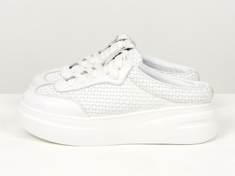 Кеди жіночі білі шкіряні з плетеною текстурою з відкритою п'ятою Gino Figini