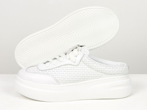 Кеди жіночі білі шкіряні з плетеною текстурою з відкритою п'ятою Gino Figini, фото 7