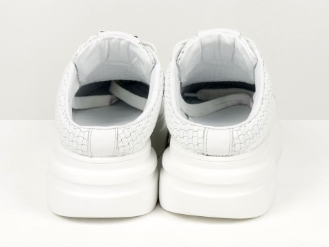 Кеди жіночі білі шкіряні з плетеною текстурою з відкритою п'ятою Gino Figini, фото 8