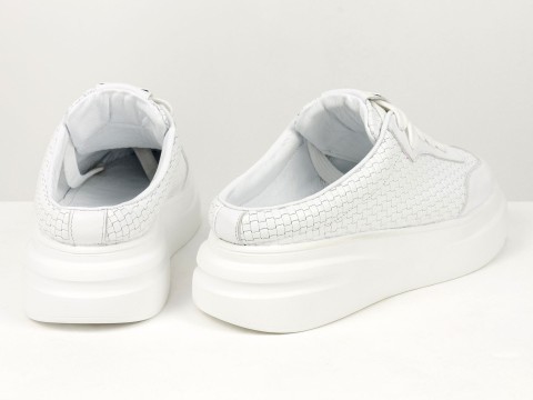 Кеди жіночі білі шкіряні з плетеною текстурою з відкритою п'ятою Gino Figini, фото 9