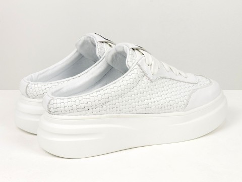 Кеди жіночі білі шкіряні з плетеною текстурою з відкритою п'ятою Gino Figini, фото 10