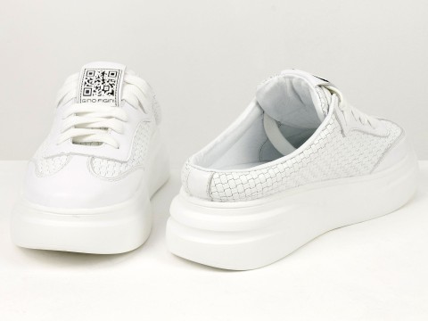 Кеди жіночі білі шкіряні з плетеною текстурою з відкритою п'ятою Gino Figini, фото 12