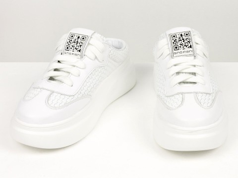 Кеди жіночі білі шкіряні з плетеною текстурою з відкритою п'ятою Gino Figini, фото 13