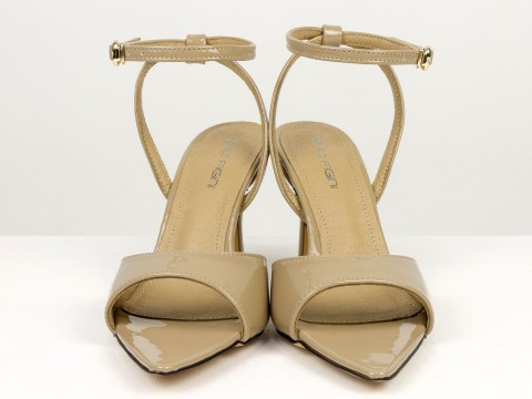 Босоніжки з ремінцями з лакованої шкіри кольору капучино Gino Figini, фото 5