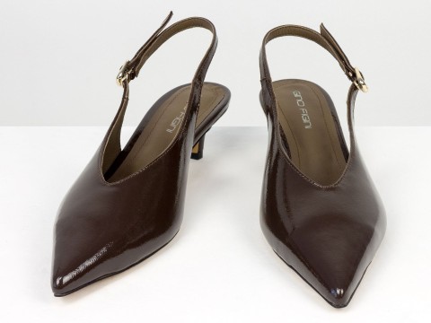 Елегантні шоколадні туфлі-слінгбеки на зручних підборах Gino Figini, фото 2