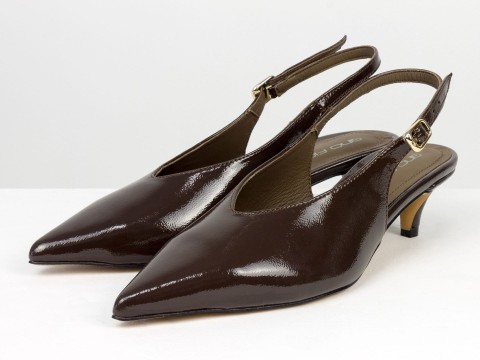 Елегантні шоколадні туфлі-слінгбеки на зручних підборах Gino Figini, фото 3