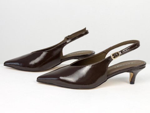 Елегантні шоколадні туфлі-слінгбеки на зручних підборах Gino Figini, фото 7