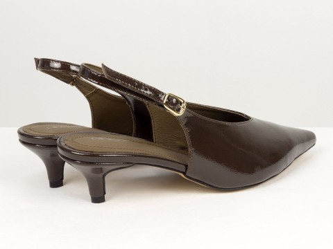 Елегантні шоколадні туфлі-слінгбеки на зручних підборах Gino Figini, фото 8