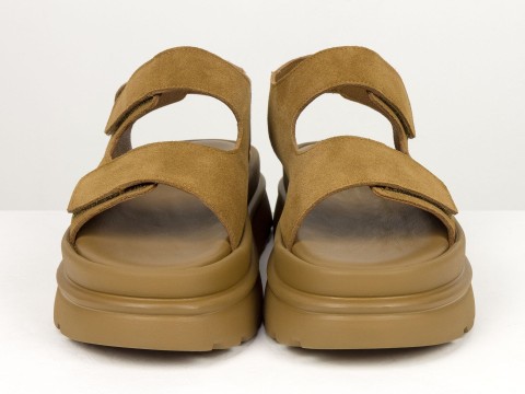 Жіночі сандалі на платформі з натуральної замші кольору кориця Gino Figini, фото 3