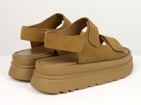 Жіночі сандалі на платформі з натуральної замші кольору кориця Gino Figini, фото 8