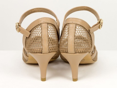 Бежеві жіночі туфлі з сіткою на невисоких підборах Gino Figini, фото 10